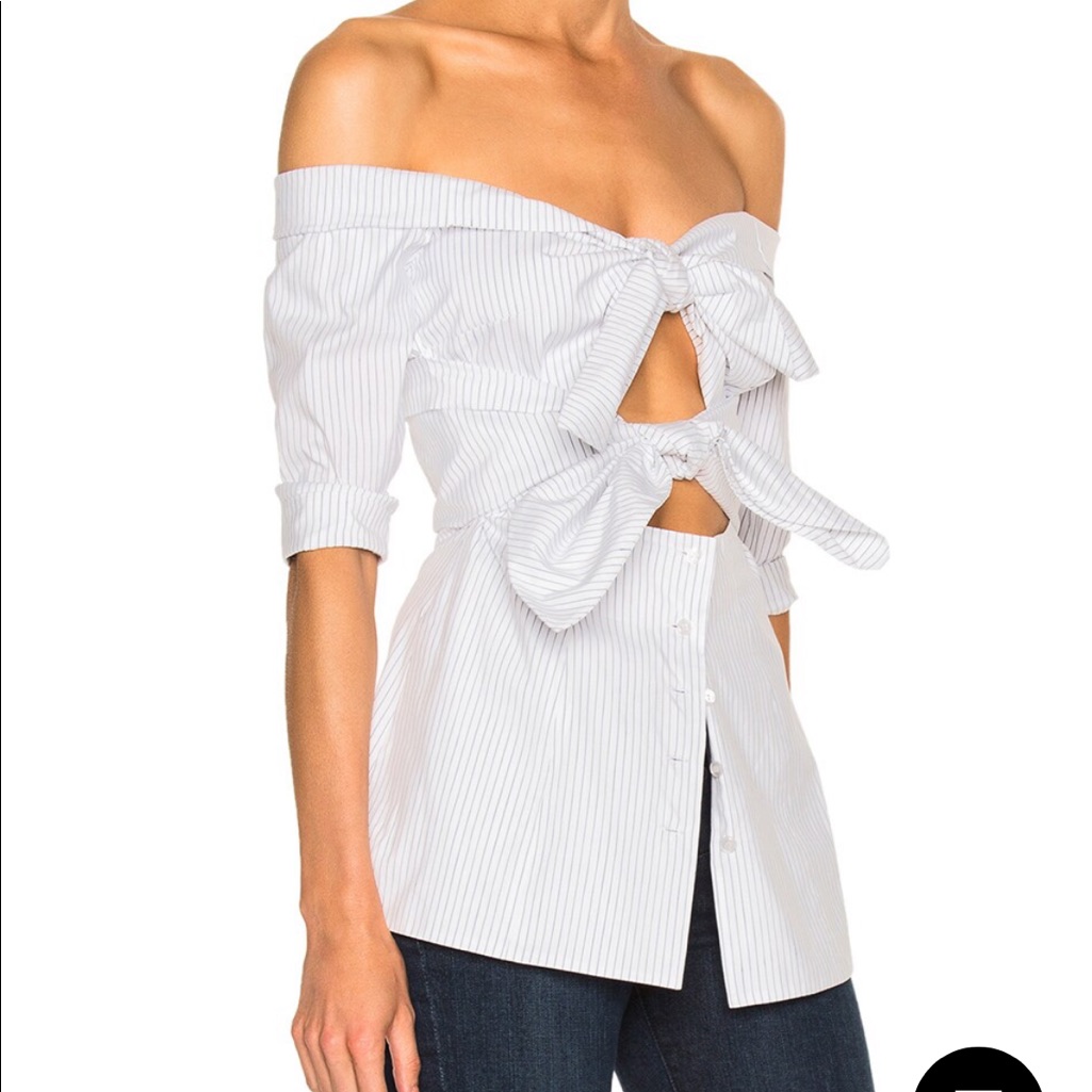 Isa Arfen Stripped Double Knot Off Shoulder Shirt